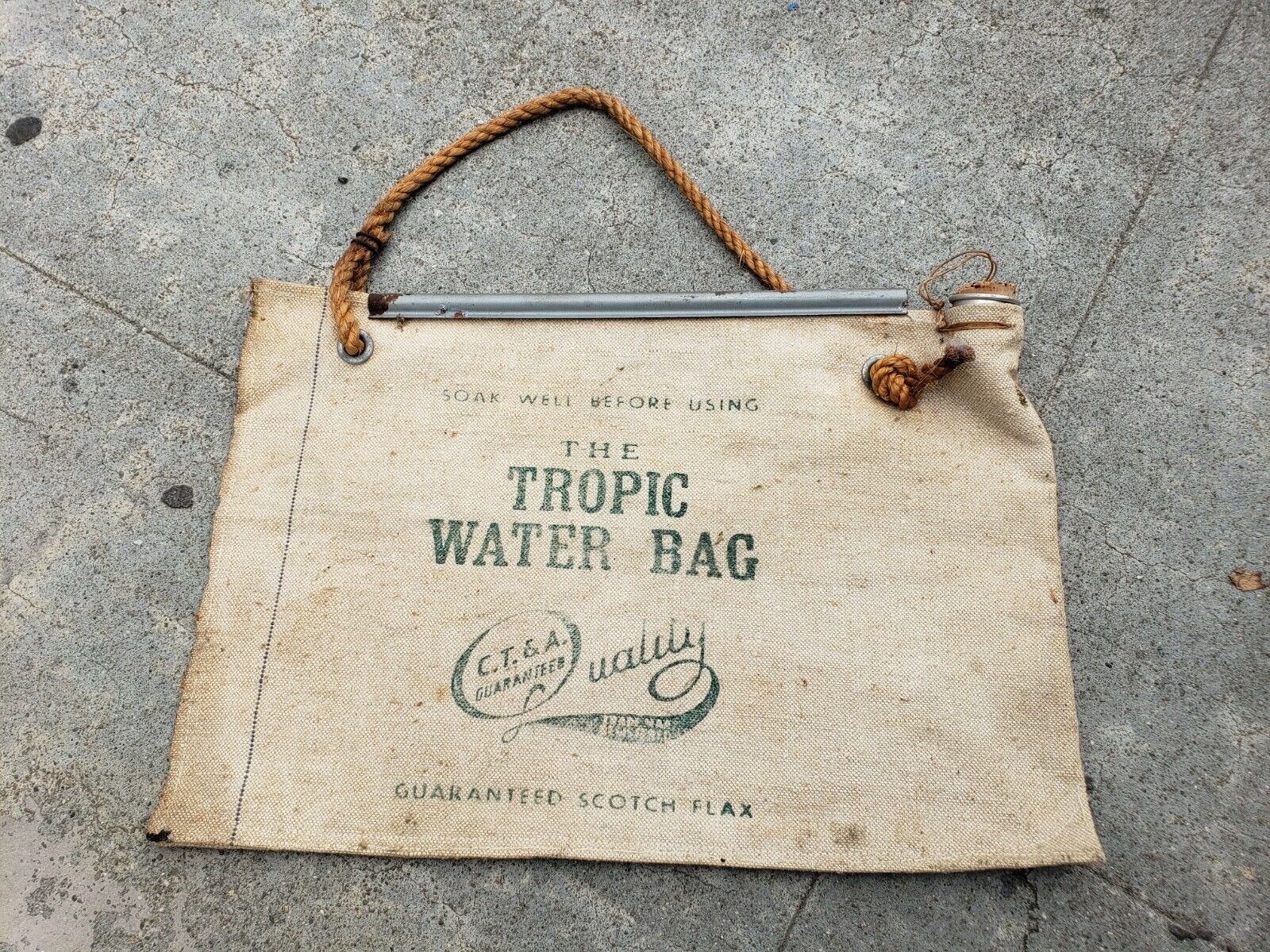Vintage The Tropic Water Bag C.T. & A  Quality Car Automobile Canvas Cork Cap
