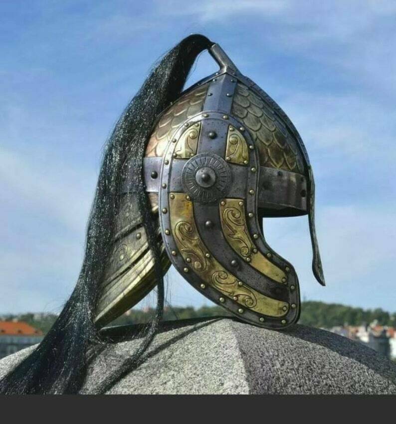 Christmas 18GA SCA LARP Medieval Bogato Engraved Fantasy Norman Viking Helmet