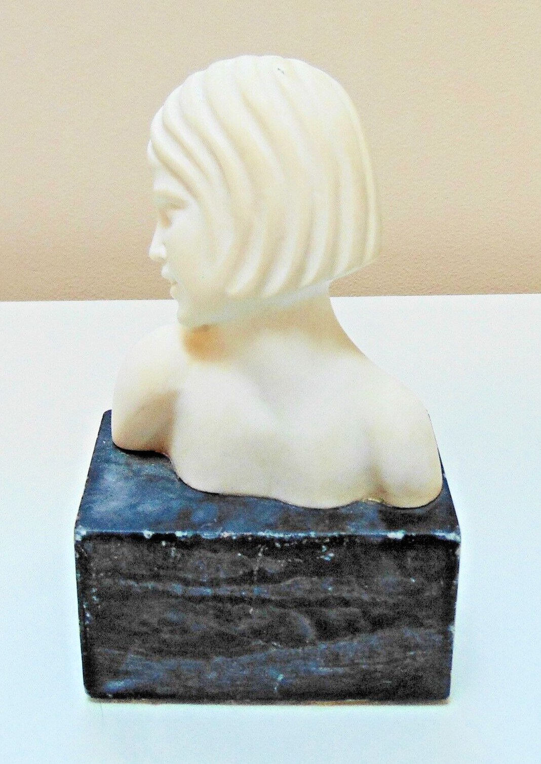Antique Art Deco Marble Lady Head Torso Figurine Sculpture on Base READ
