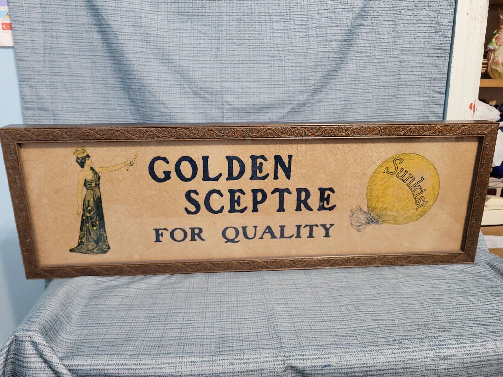 Vtg Golden Sceptre Sunkist Framed Spider Vein  Onion Skin Lithograph Ad 1920s