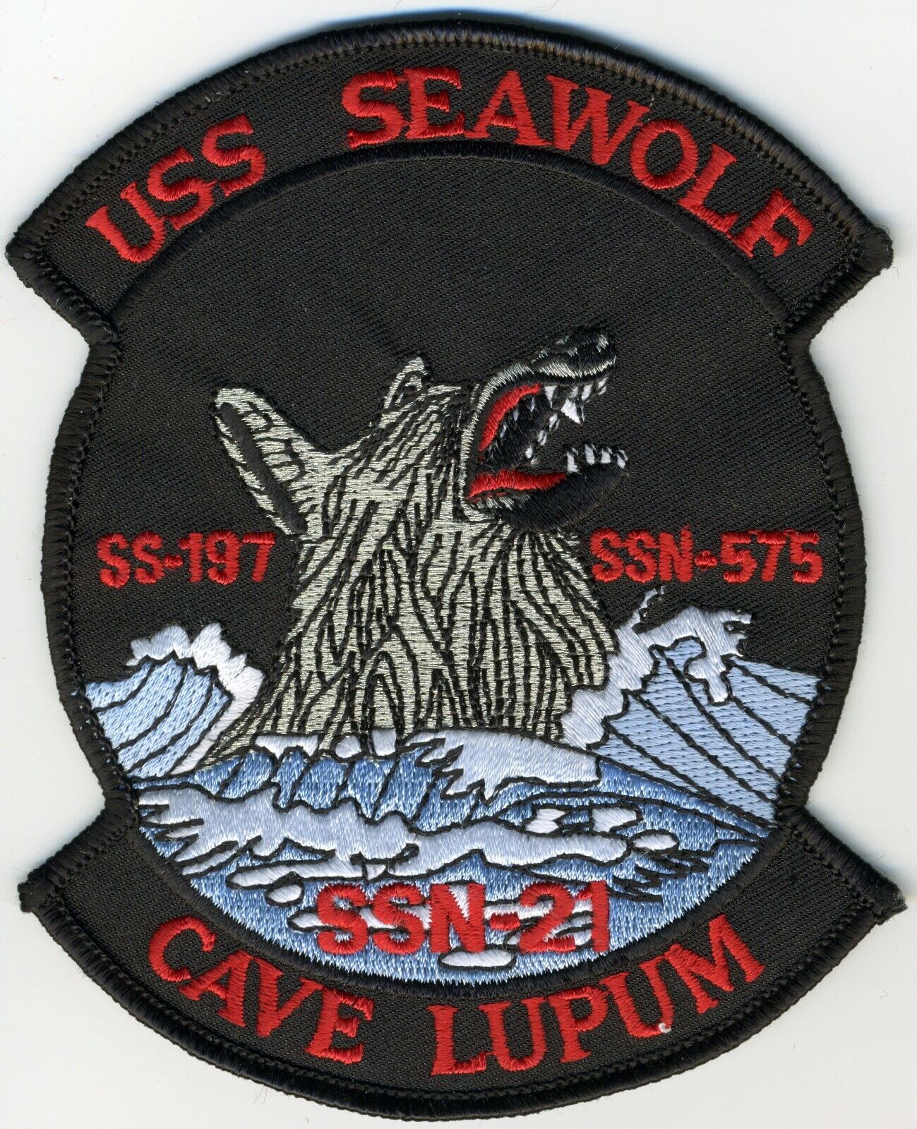 USS Seawolf SSN 21 -  Crest Black 5 x 4 inch Fully Emb c5203