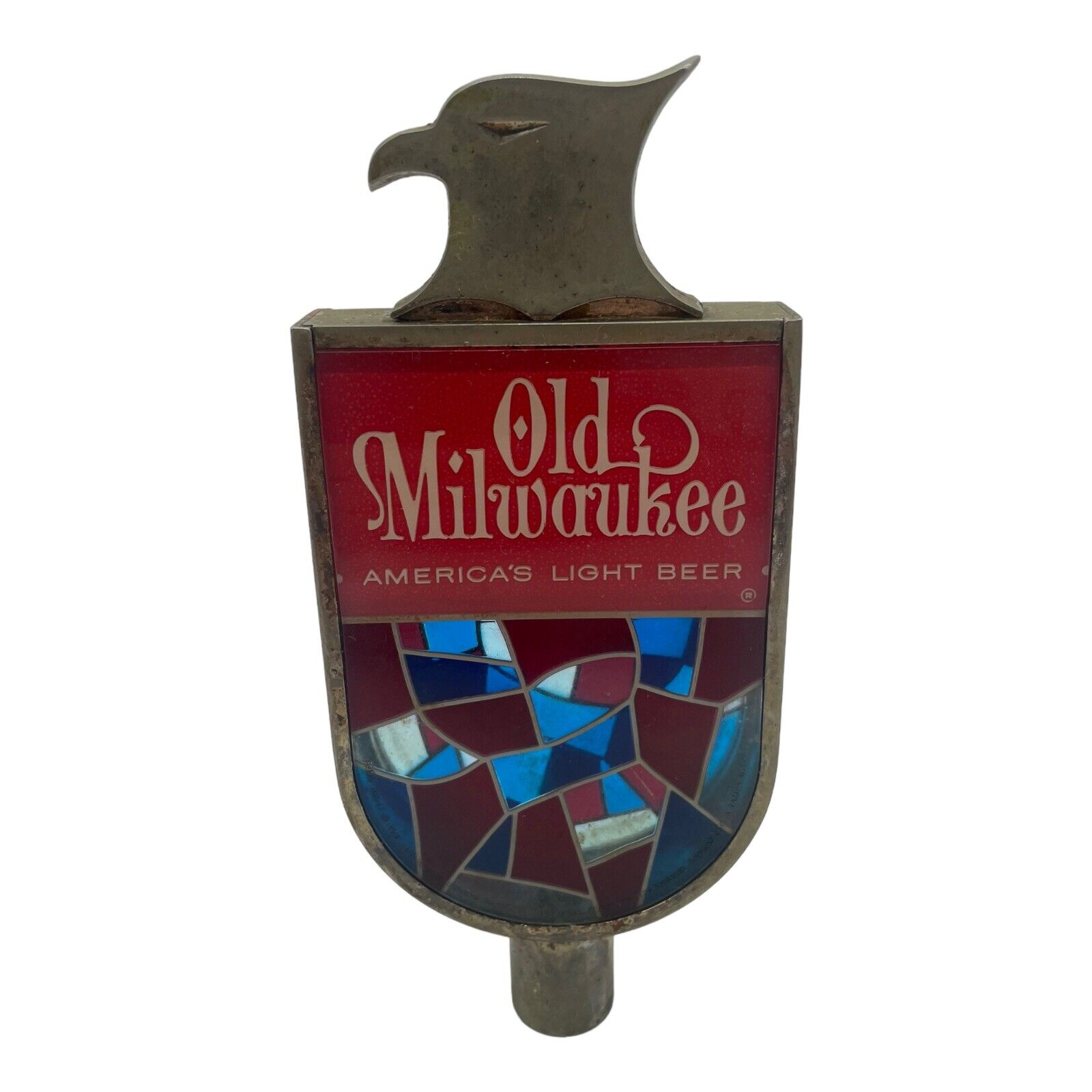 VTG 1963 Old Milwaukee America\'s Light Beer Tap Handle Stained Glass Look Eagle