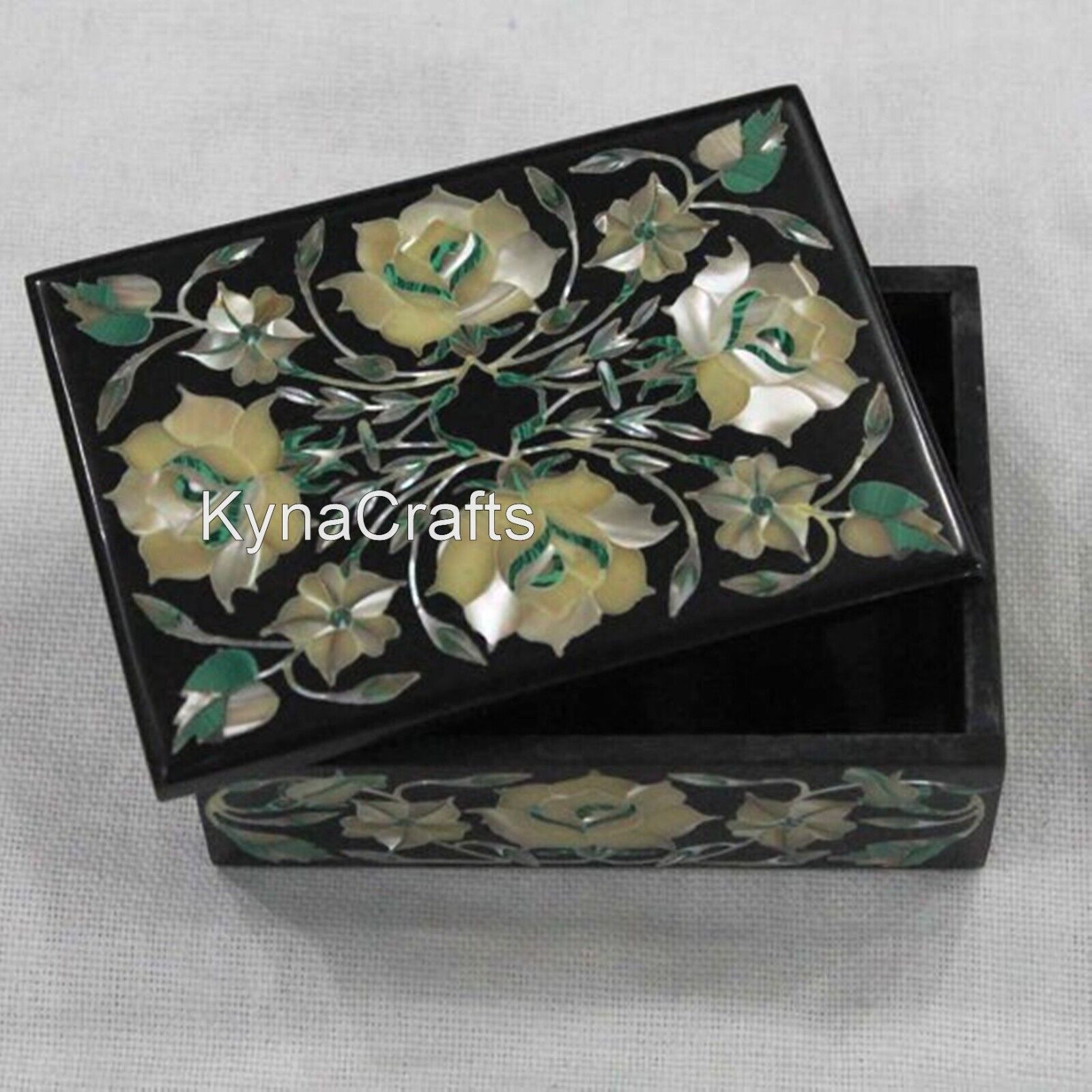 6 x 4 Inches Black Marble Jewelry Box Mother of Pearl Inlay Work Decorative Box