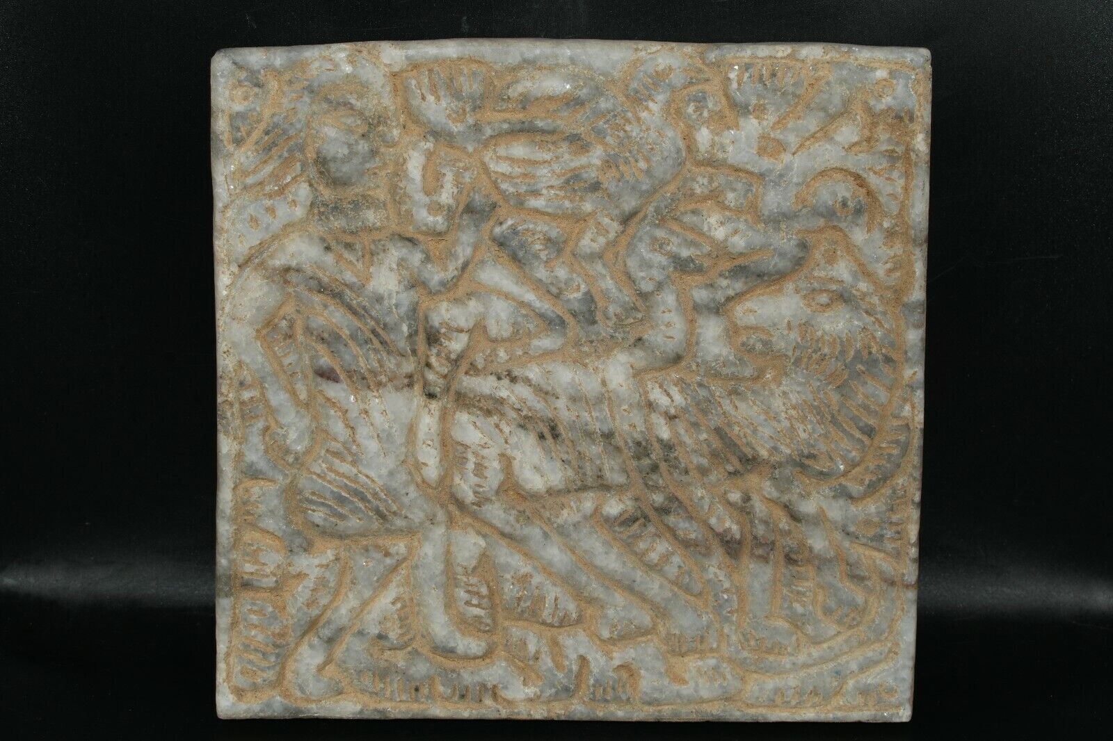Old Sassanid Near Eastern Marble Stone Relief Tile with Openwork Engravings