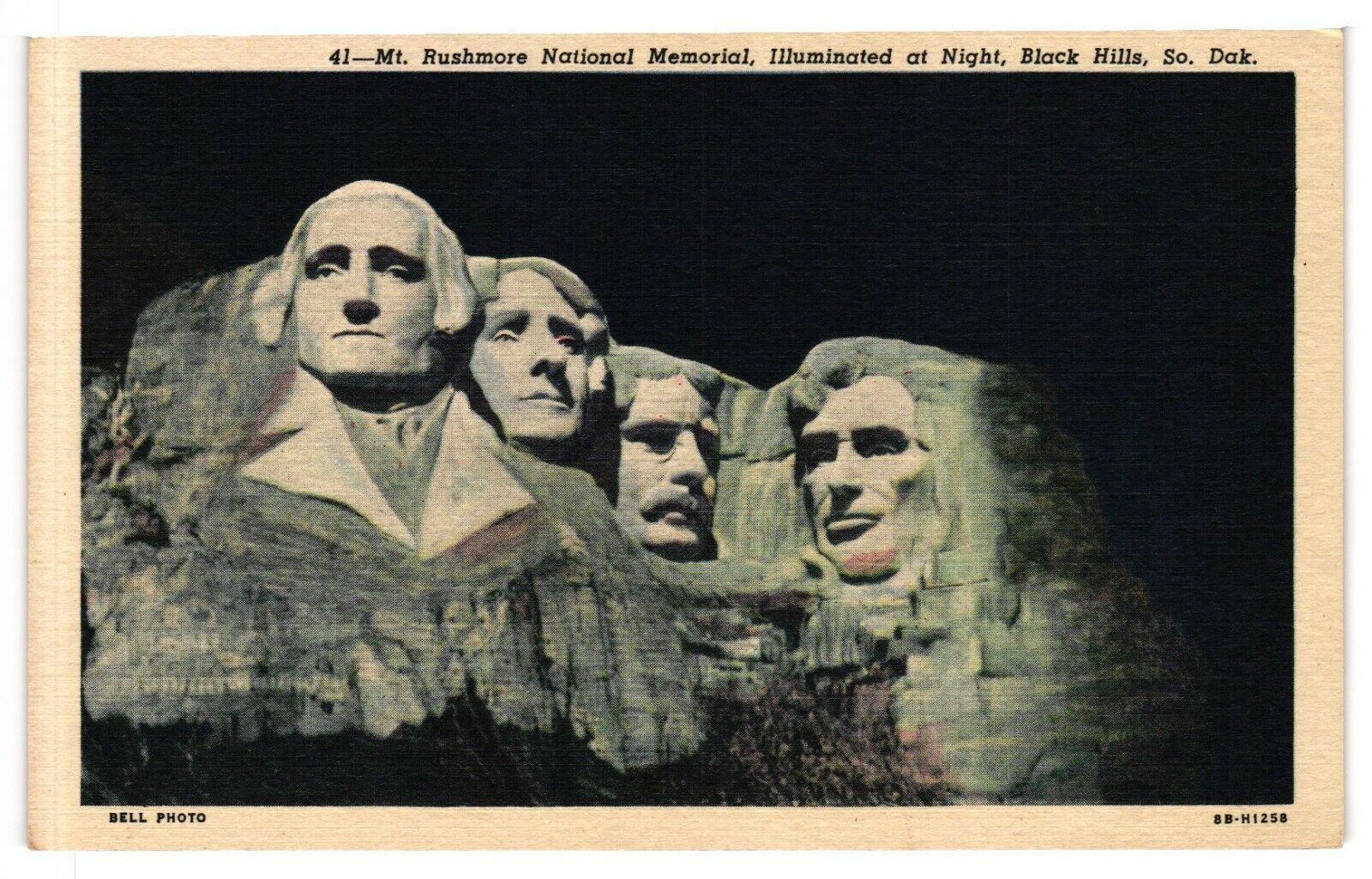 Vintage Used Postcard Mt Rushmore National Memorial at Night Black Hills SD