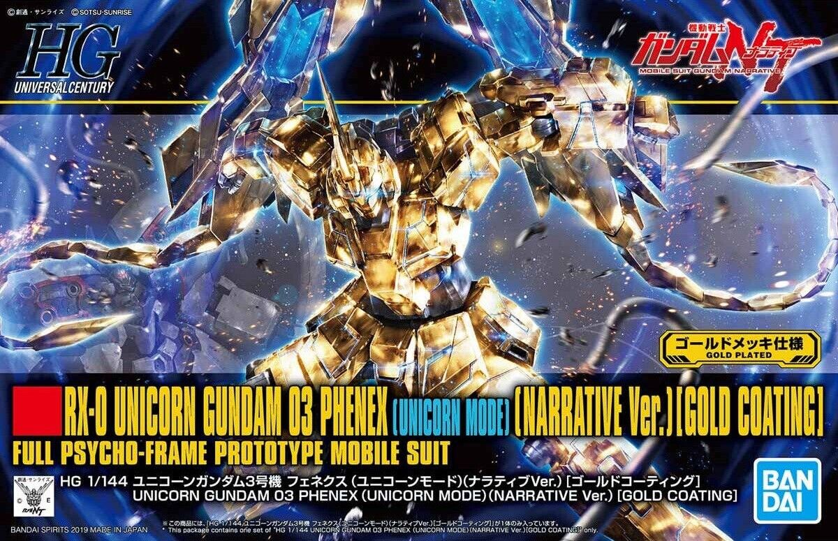 Bandai Gundam NT Ver. Unicorn Mode Phenex Gold Coating HG 1/144 Model Kit