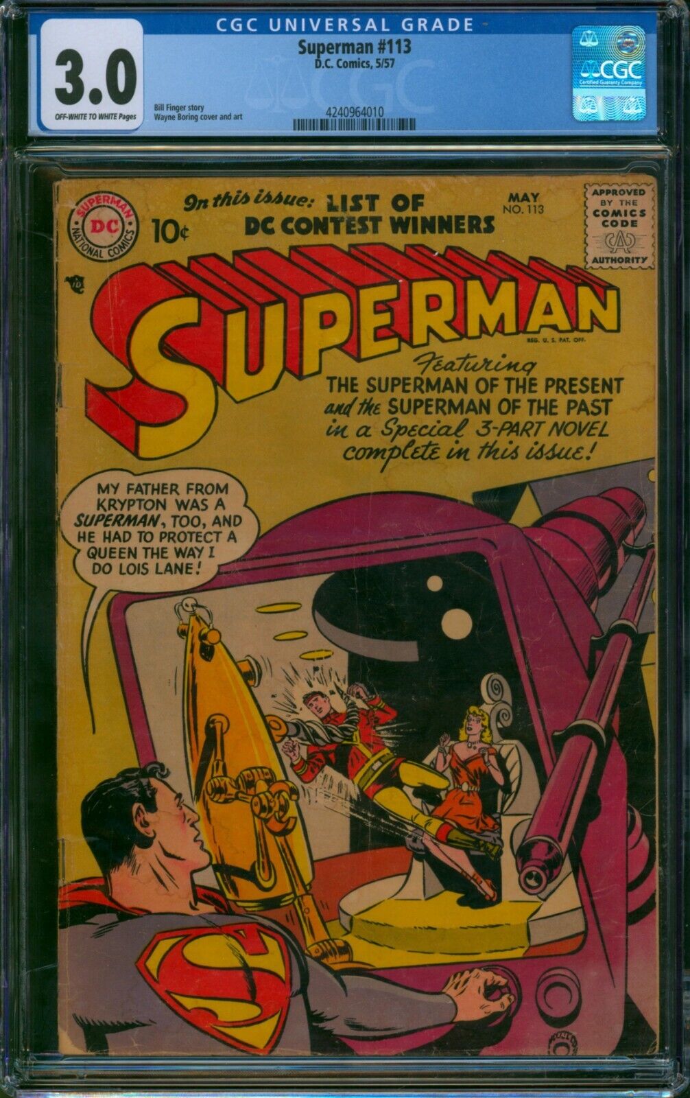 Superman #113 (1957) 🌟 CGC 3.0 🌟 Rare Silver Age Wayne Boring Cover DC Comic