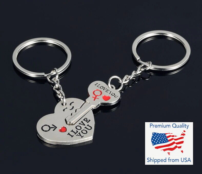Hot I LOVE YOU Lovers Heart Key Keychain Keyring Set Valentine\'s Day Couple Gift
