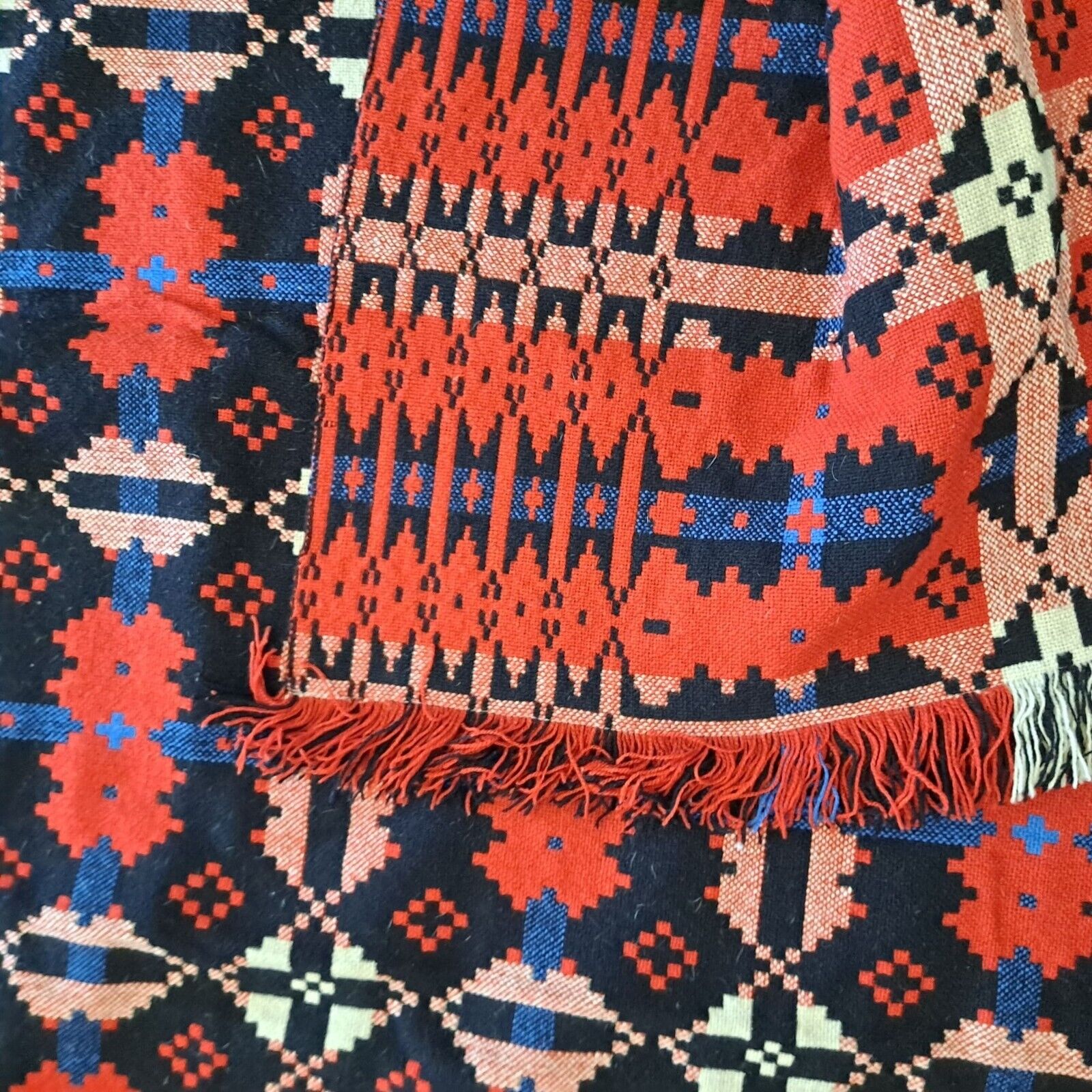 Vintage Mystic Valley Traders Wool Coverlet King Blanket Aztec United Kingdom