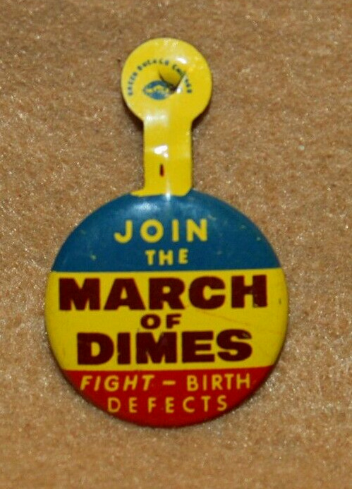 Vintage Join the MARCH of DIMES Tab Fold Over Pin Button - Fight Birth Defect