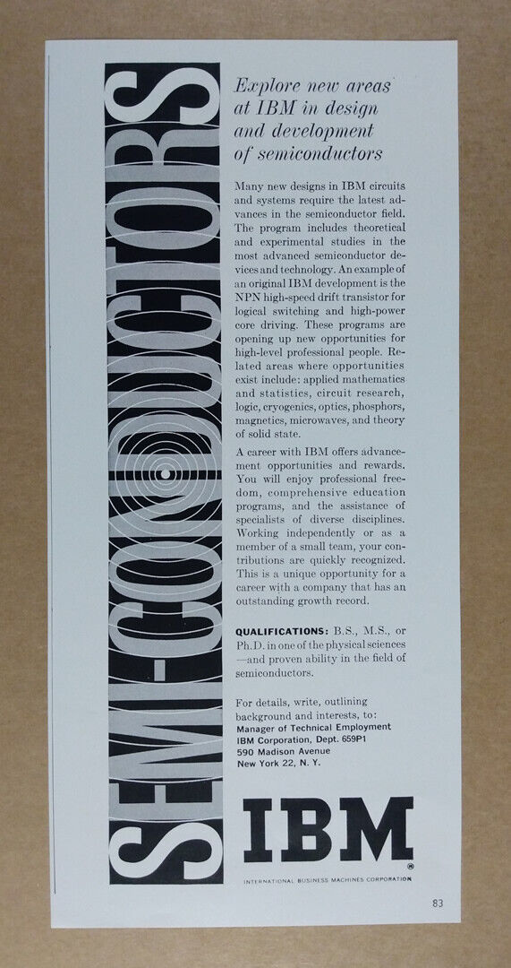 1960 IBM Semiconductors Design & Development Career Ops vintage print Ad