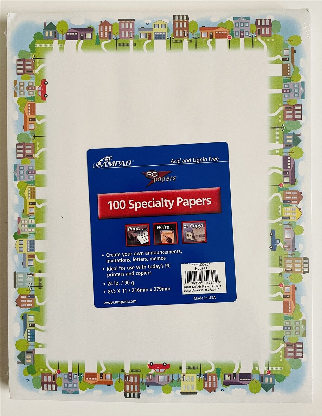 Ampad 100 Specialty PC Papers Stationery with Houses Border - 24 lb.