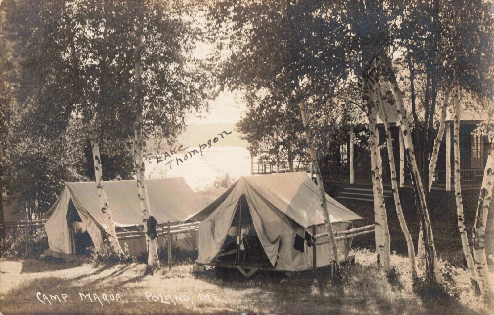 Camp Maqua Poland Maine ME Tents Lake Thompson 1924 Real Photo RPPC