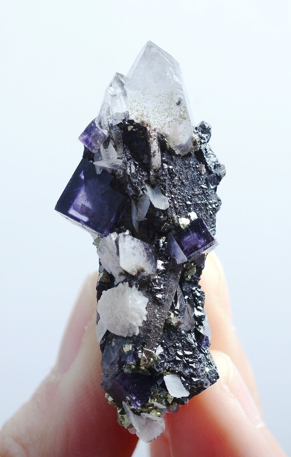 30g Natural Purple Fluorite & Wolframite Crystal Mineral Specimen/YaoGangXian