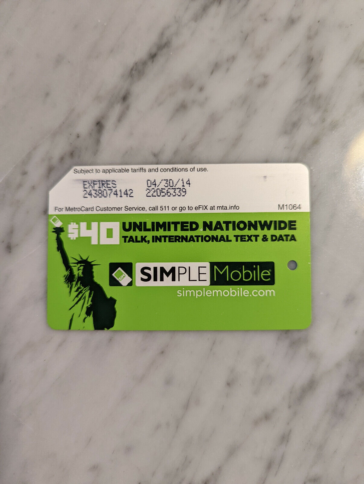 Metrocard Simple Mobile Mint Expired No Value