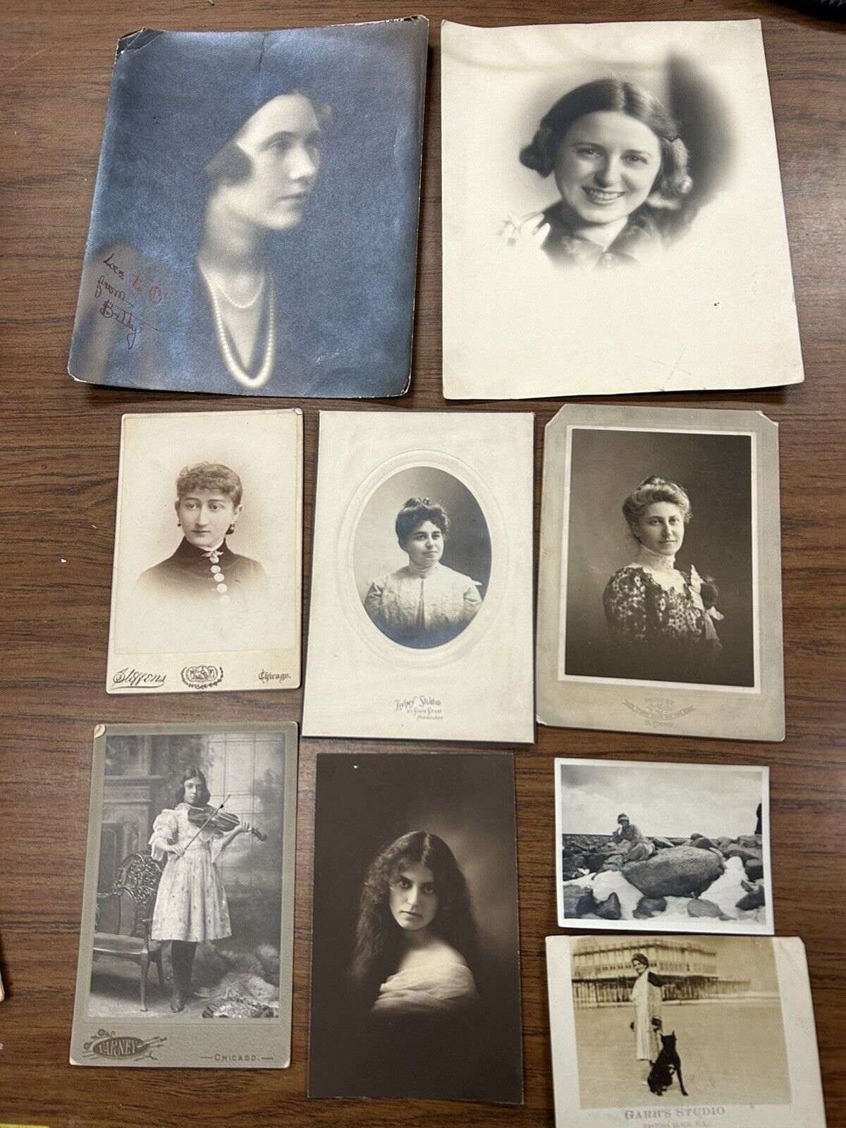 VINTAGE MIXED LOT OF 9 Black & White Photos Assorted Sizes Subject:  Women