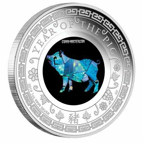 2019 1 Oz PROOF Silver $1 Australian OPAL LUNAR YEAR OF THE PIG Coin.