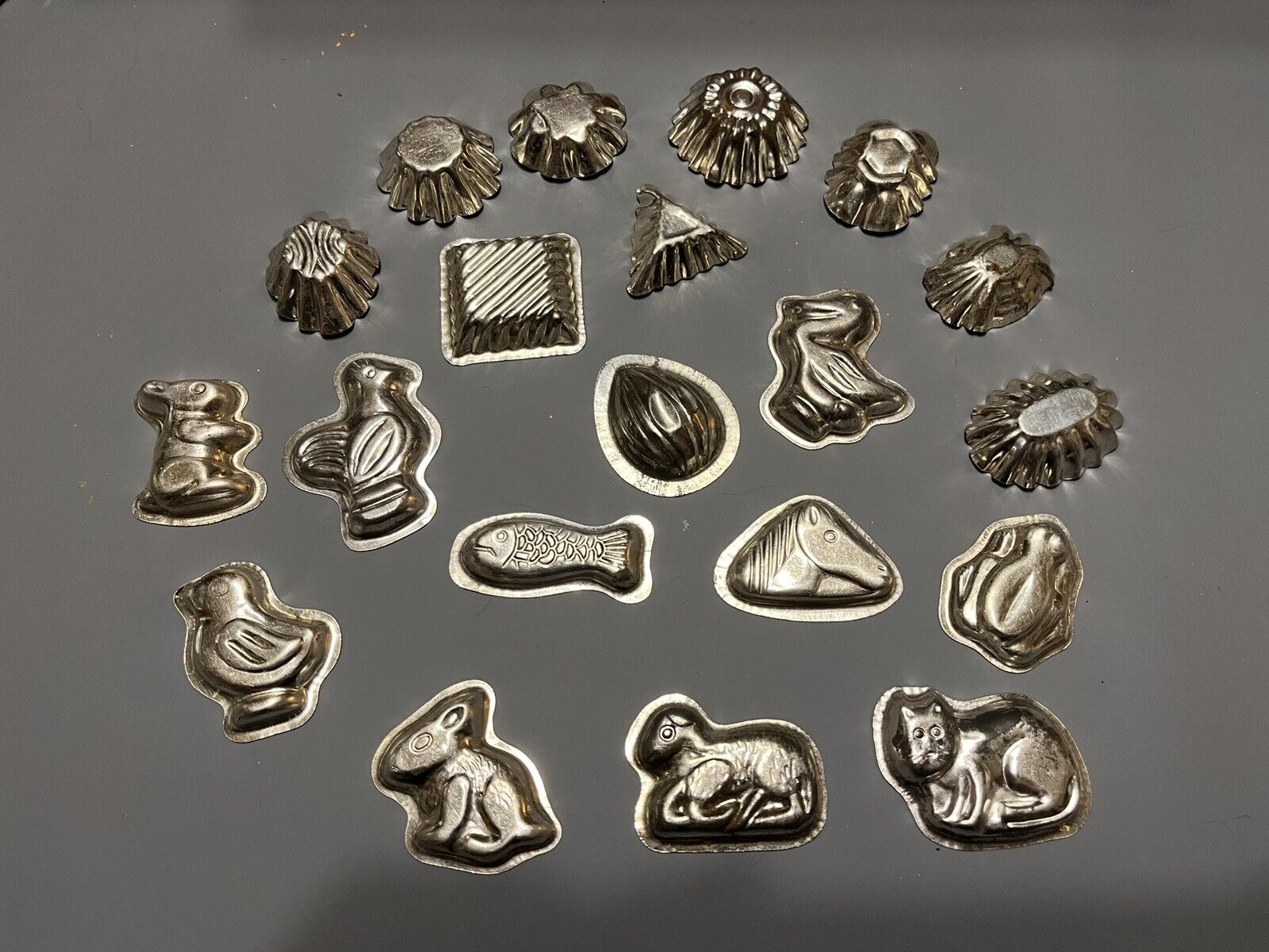 Vintage Lot Of 20 Metal Candy/Chocolate Molds- Small, Shapes And Animals