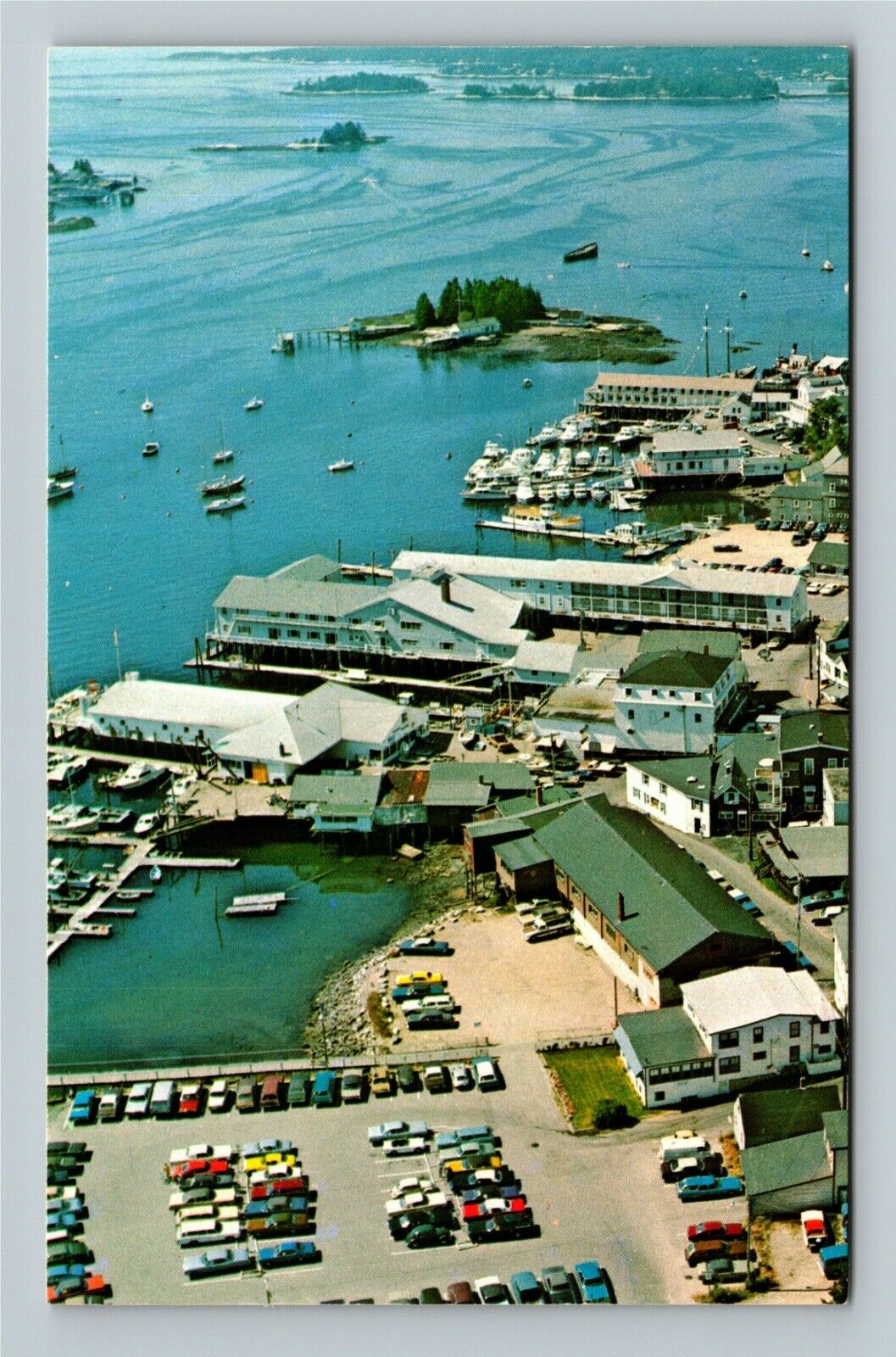 Boothbay Harbor ME- Maine, Aerial View Looking Out To Sea, Water Chrome Postcard