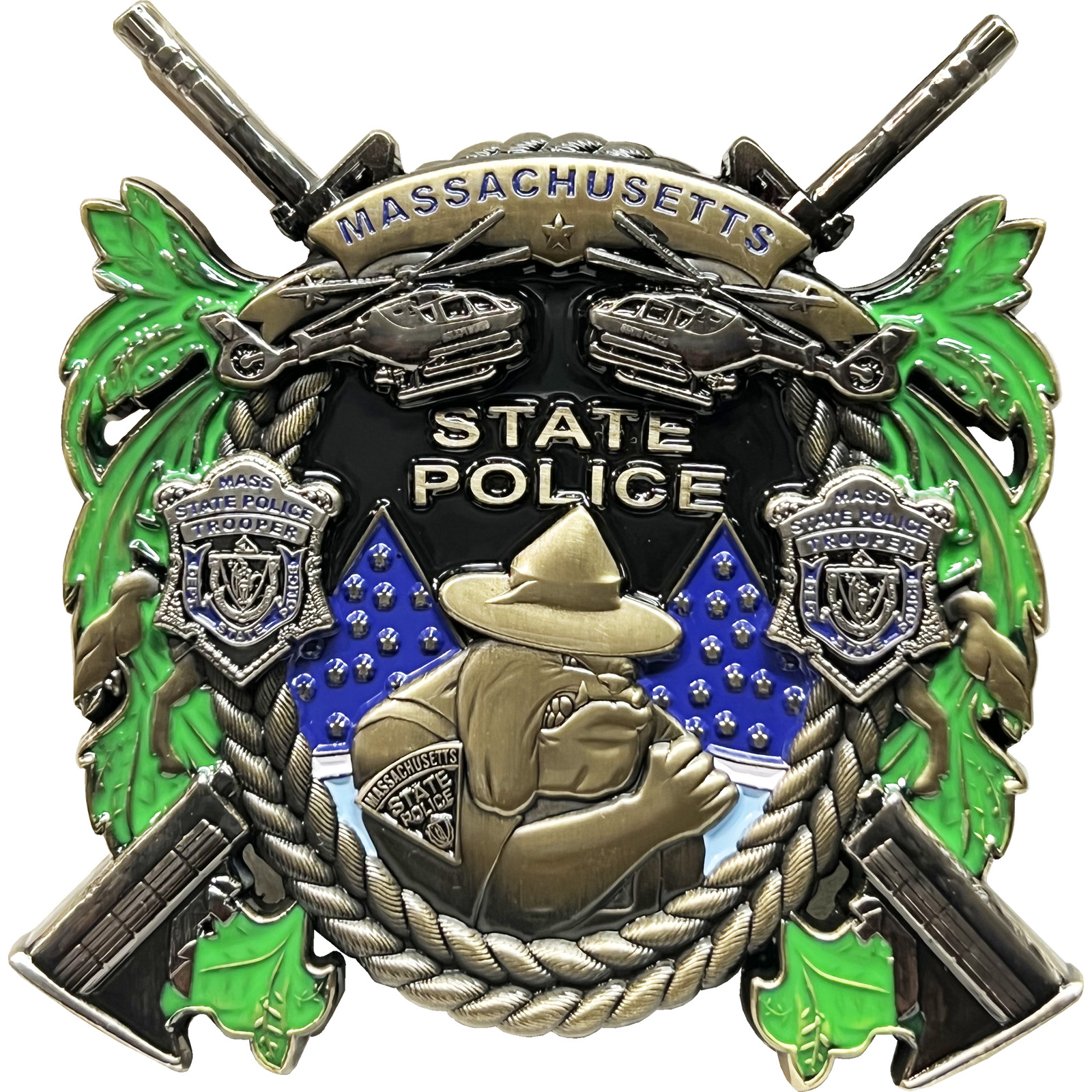 BL15-019 MSP Massachusetts State Police Trooper MASS Challenge Coin bulldog heli