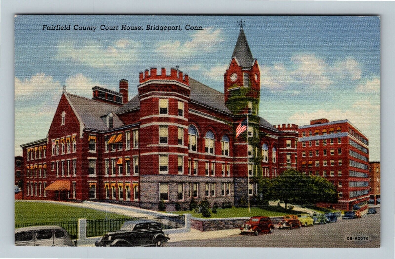 Bridgeport CT-Connecticut Fairfield County Courthouse Clock Tower Linen Postcard