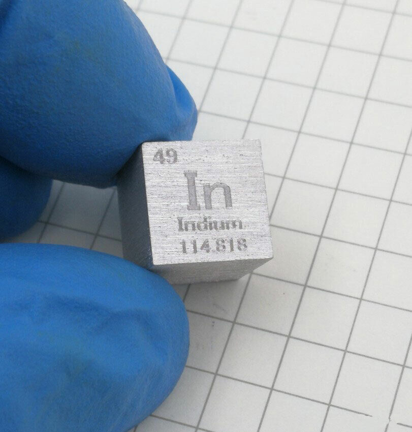 1Pcs Cube 10mm In Indium Metal Density Pure≥99.95% Carved for Element Collection
