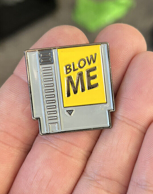 Nintendo cartridge enamel pin Blow Me funny humor adult video game NES 80s lapel