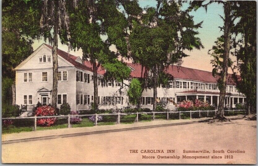 Vintage 194s0 SUMMERVILLE, SC Postcard THE CAROLINA INN / Hand-Colored Albertype