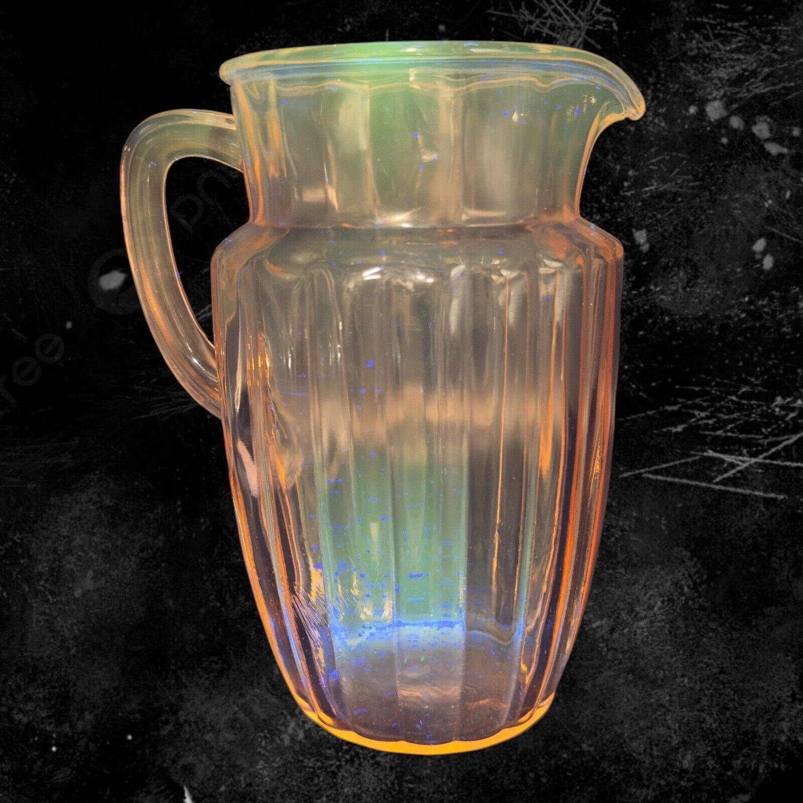 1960s Vintage Pink Depression Glass Pitcher Carafe Green UV Manganese 365nm Glow