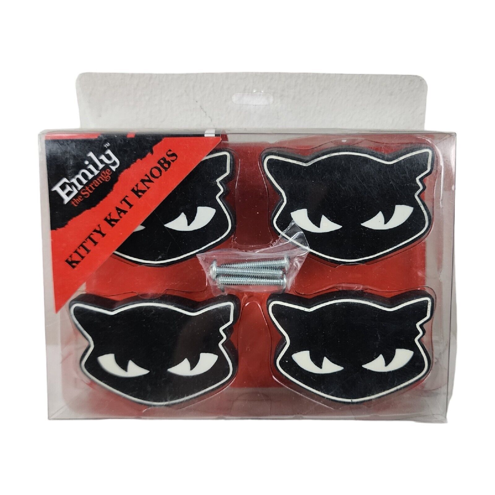Emily the Strange Kitty Kat Knobs Black Cat Drawer Pulls Sabbath 4 Pack Goth