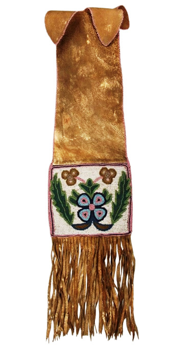 Old American Style Buffalo Hide Sioux Beaded Tobacco Pipe Bag 6 x 32\'\' PB08