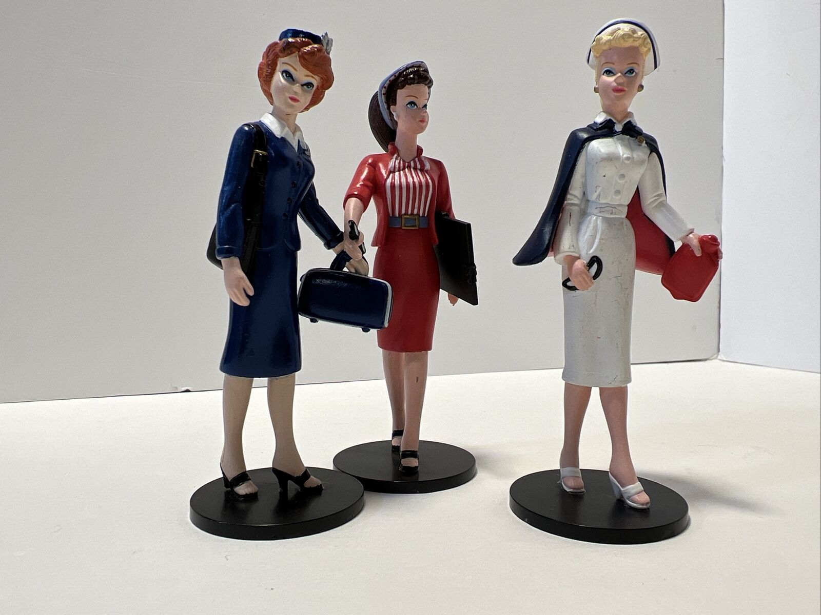 #11869 Enesco Barbie Figures Vintage Airline Stewardess, Nurse, Busy Gal Figures