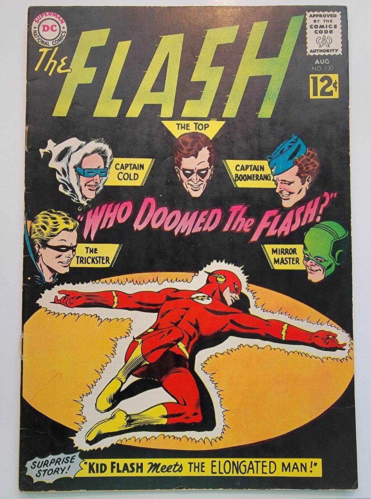 FLASH #130 VG+ Kid Flash Meets Elongated Man 1962 Vintage Silver Age, Joe Giella