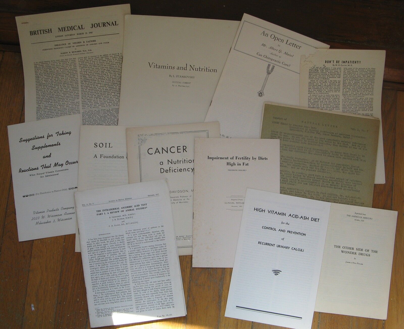 Vitamin and Nutrition - 13 Papers and Booklets from 1930's, 1940's, 1950's