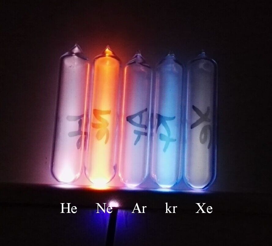 Set of 5 kind noble gases sealed in ampoules Helium neon argon krypton xenon