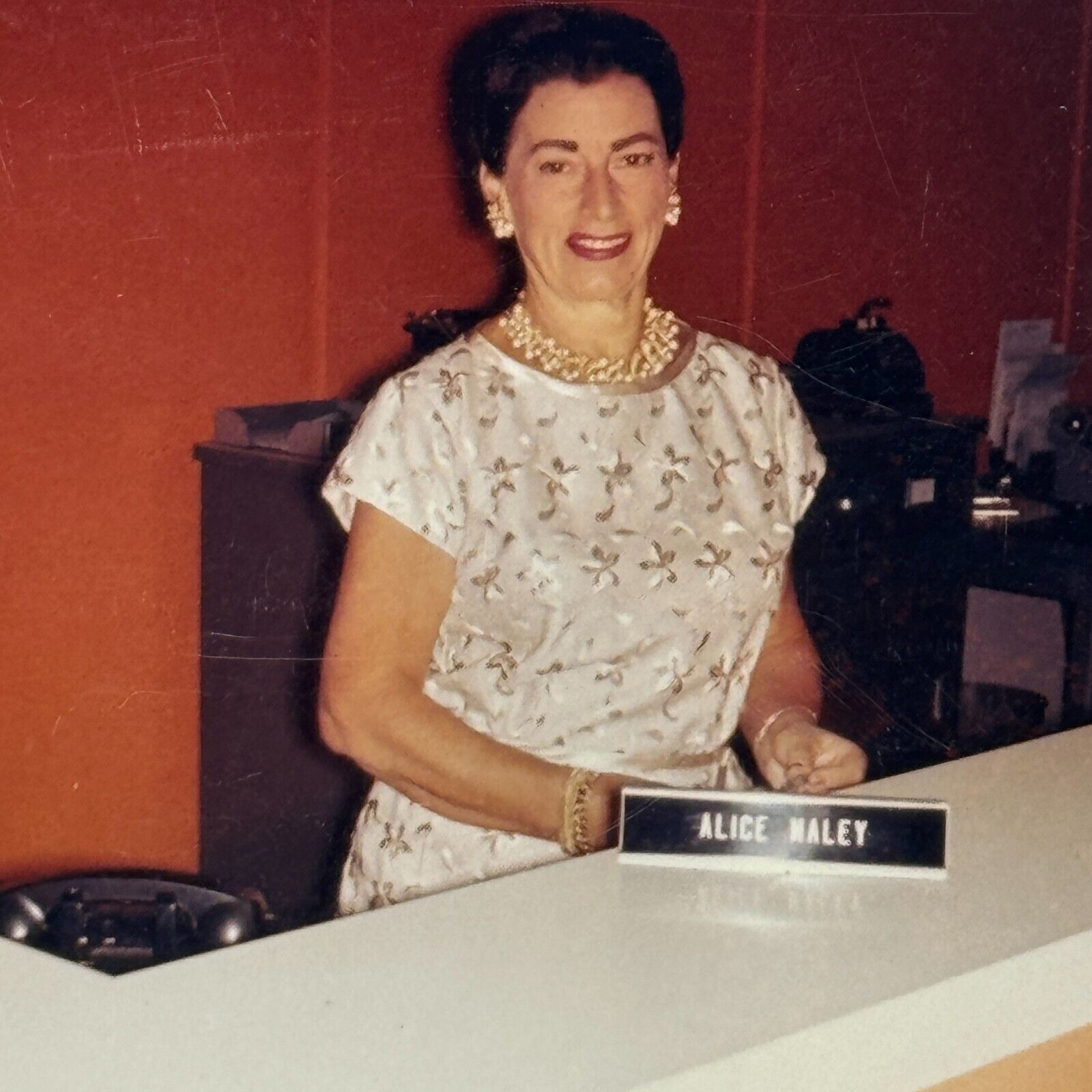 1T Photograph Lovely Woman At Work Desk Name Plate 1962 Pretty Secretary 