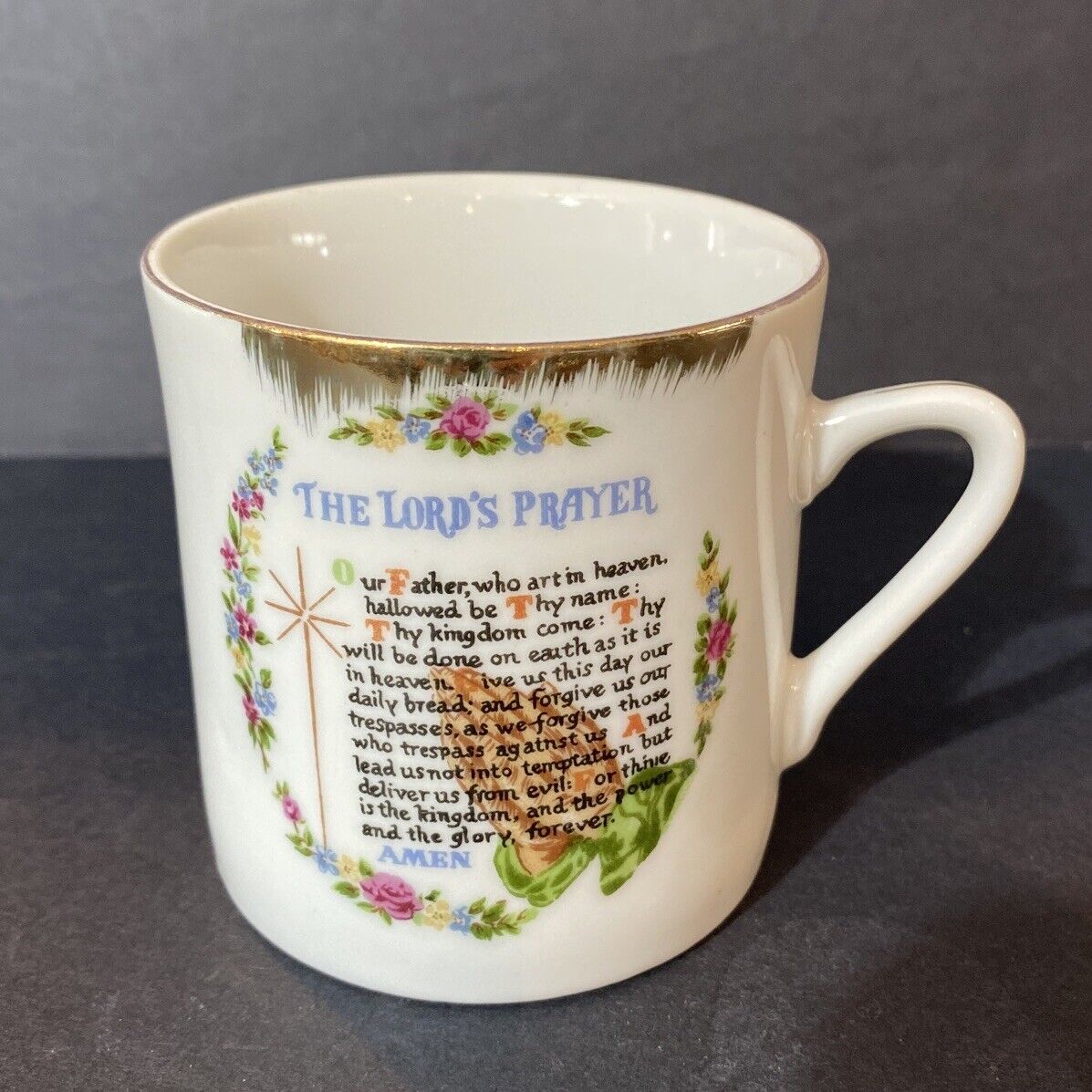 Vintage Lord’s Prayer Ceramic Mini Coffee Mug Cup