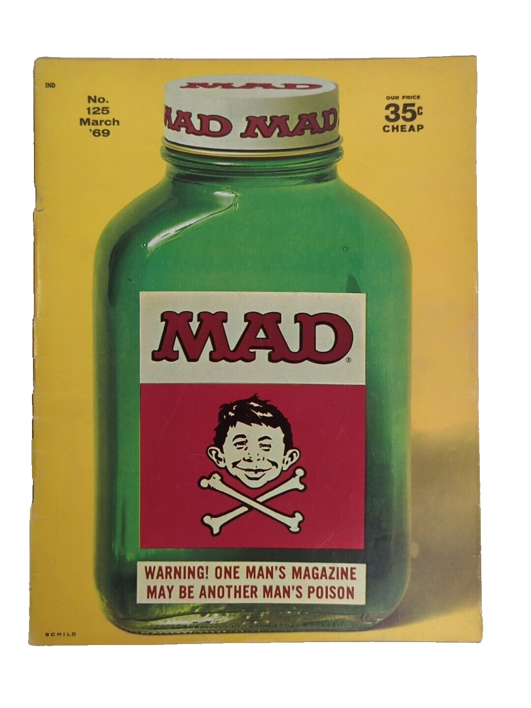 Vintage MAD MAGAZINE Issue # 125 March 1969 Poison Bottle Cover
