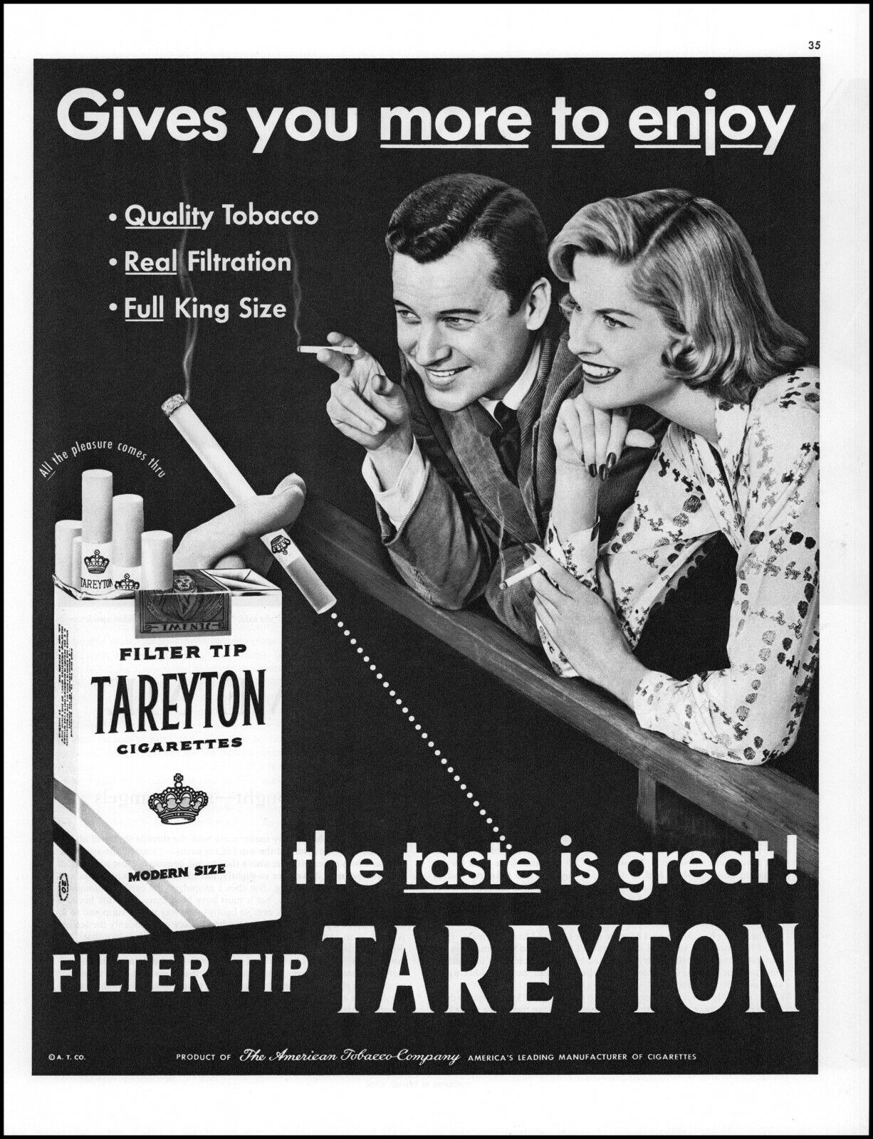 1956 Man Woman smoking quality Tareyton cigarettes vintage photo print ad L68