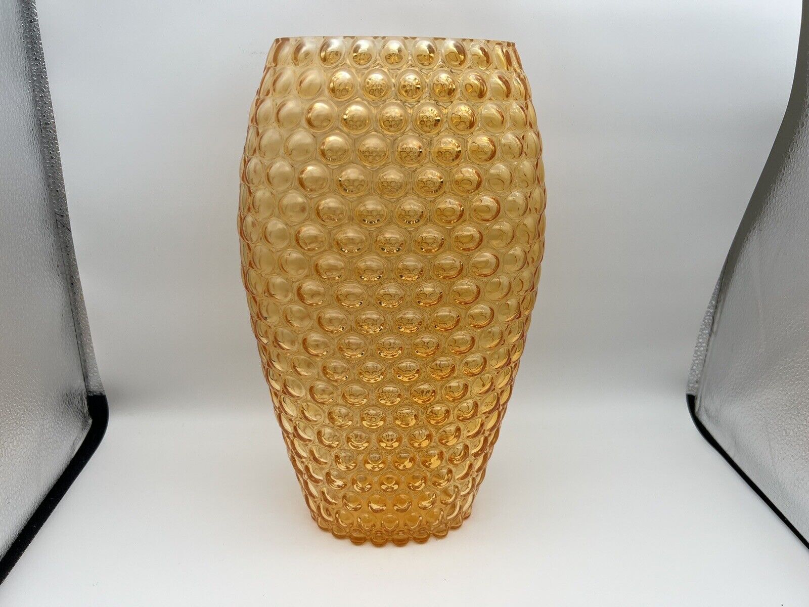 Vintage Mid Century Modern Honeycomb Orange Glass Vase 11.75” tall