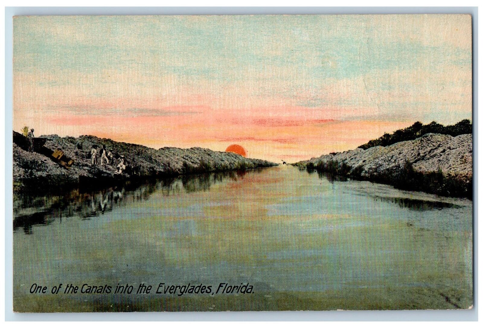 Everglades Florida FL Postcard One Of The Canals Sunset Scene c1940\'s Vintage