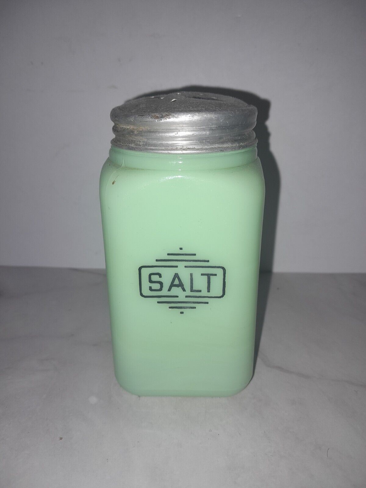 Vintage McKee Glass Green Jadeite  - Square Salt Shaker Jar - 4½ inches
