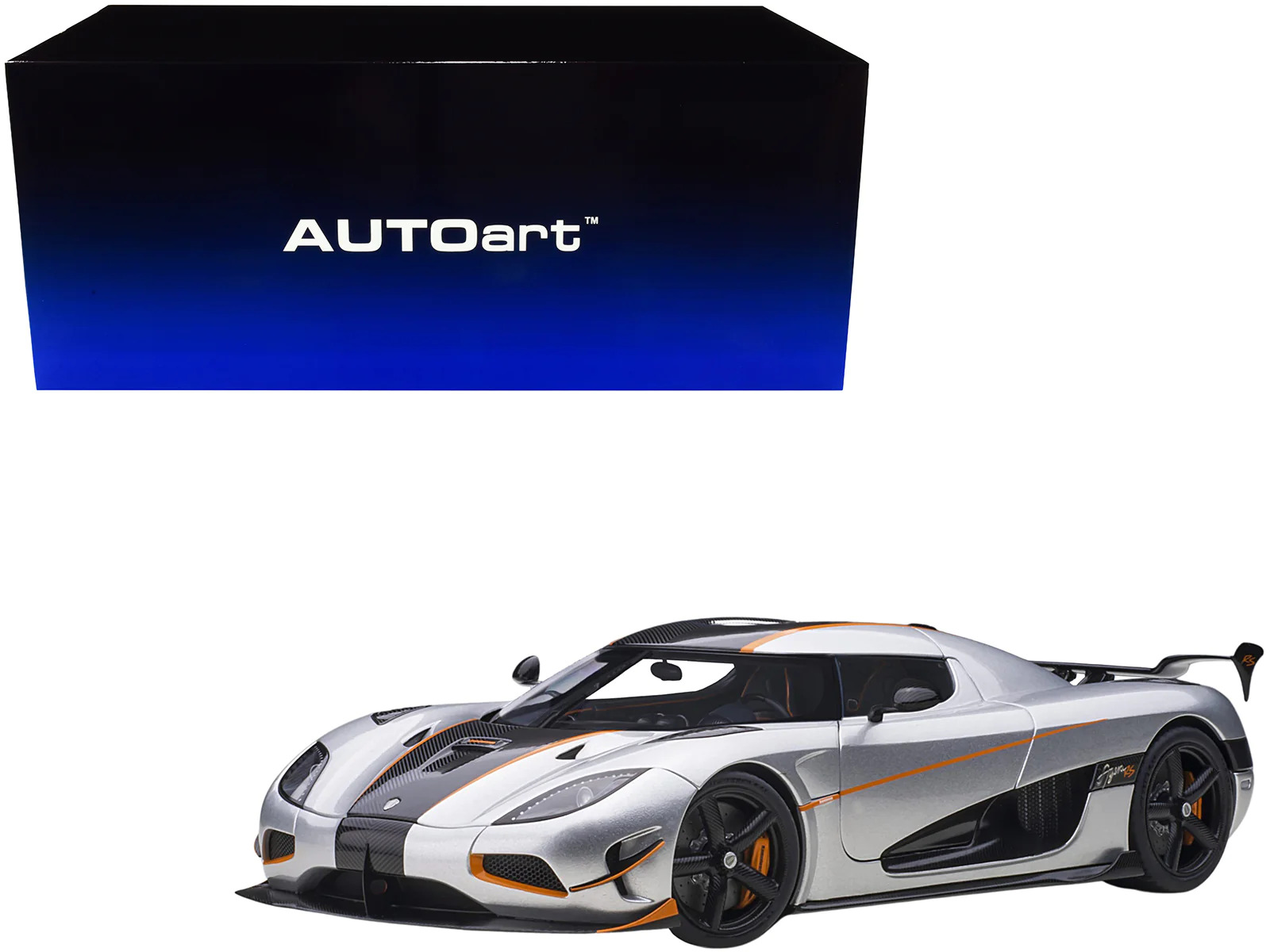 Koenigsegg Agera RS Moon Silver with Carbon and Orange Accents 1/18 Model Car