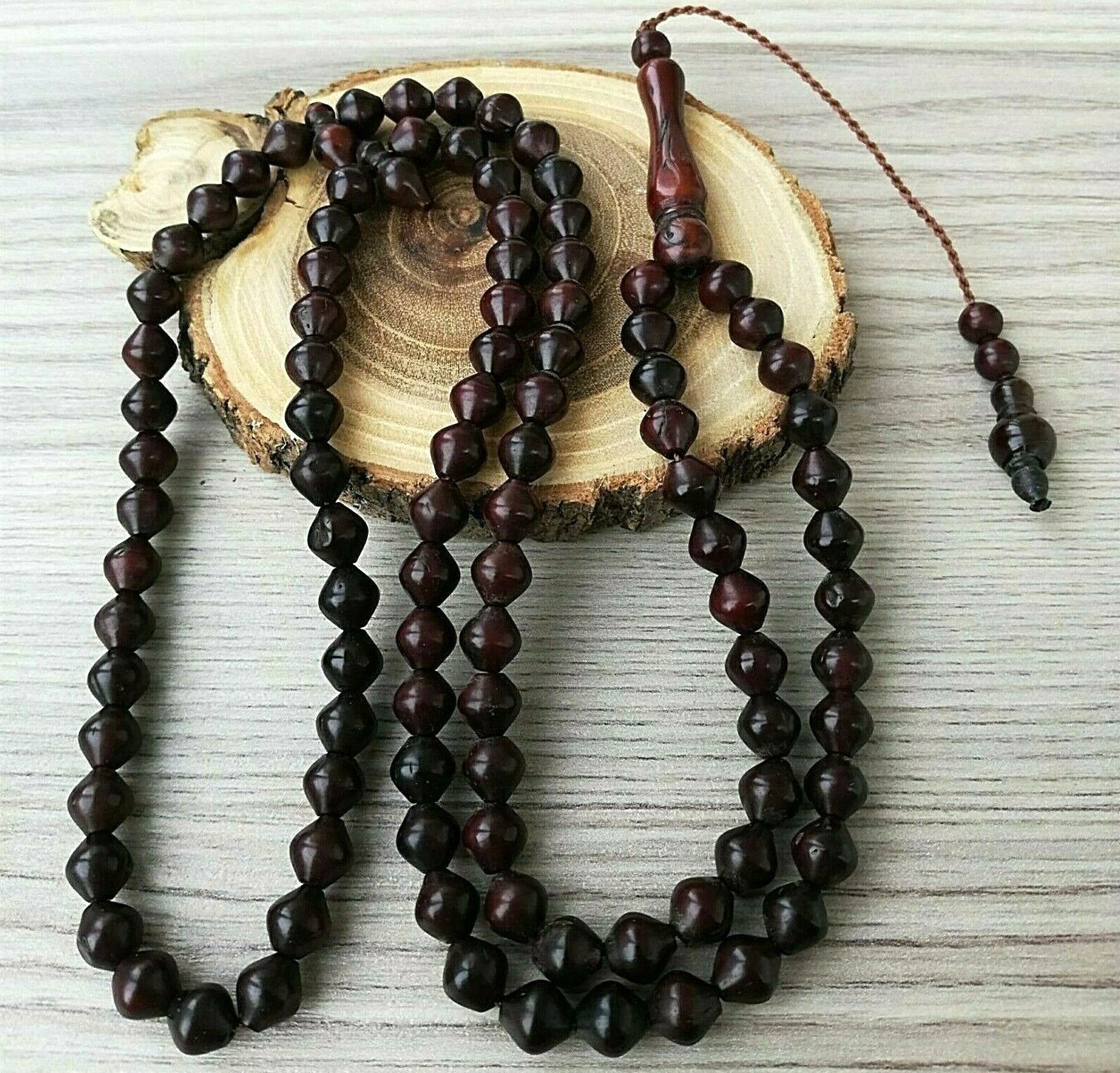 REAL Dark Kuka Coca Tree Islamic Prayer 99 beads Tasbeeh Rosary Misbaha 8x7mm
