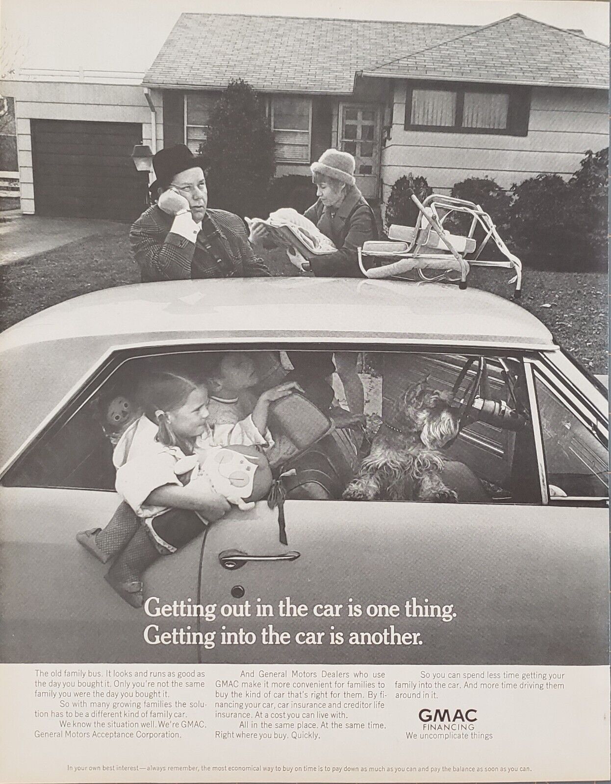 1972 GMAC Financing For Growing Families Tired Father Children Dog Doll Print Ad