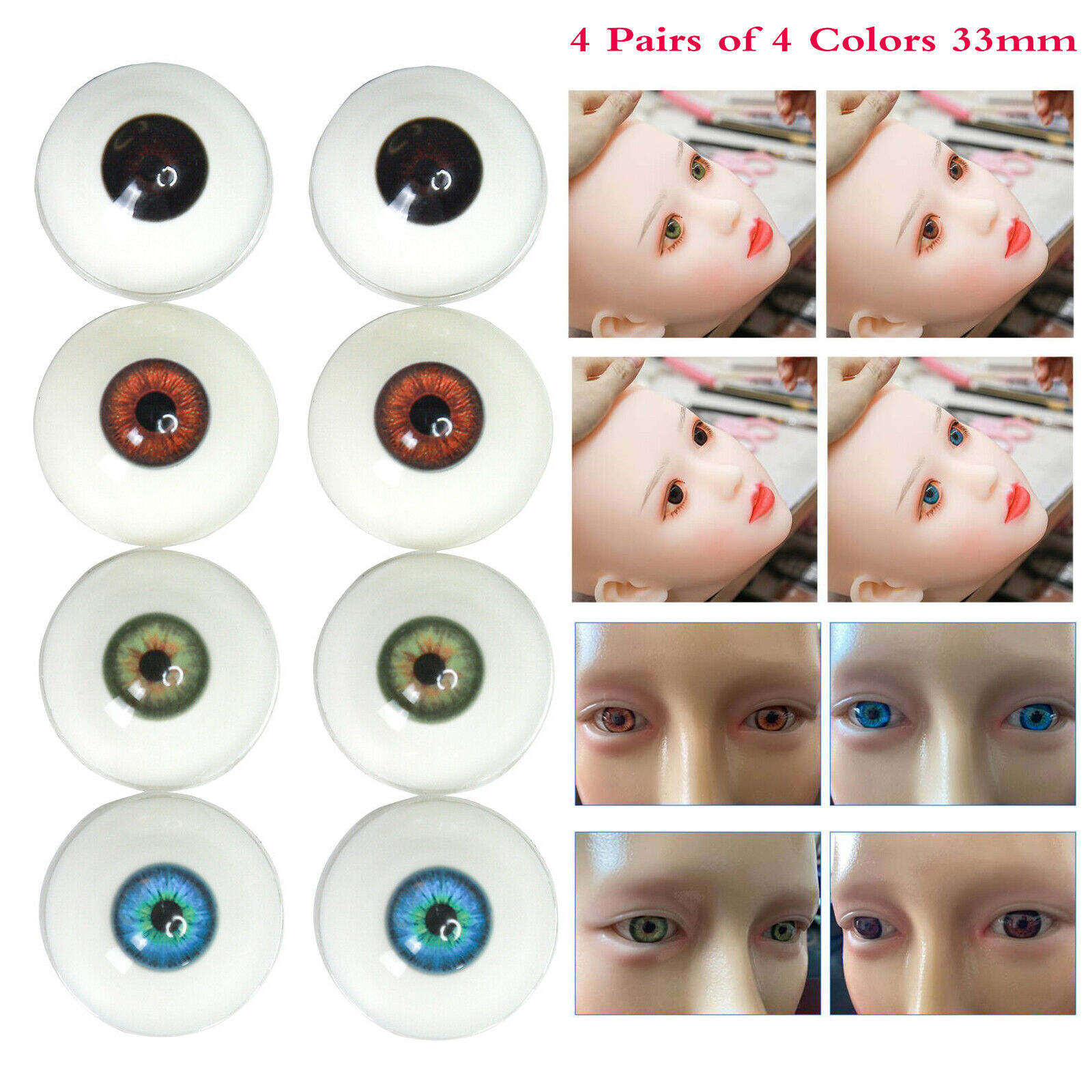 4 Pair Realistic Eyes Big Eyeballs Acrylic Eyeballs for Halloween Party Decor US