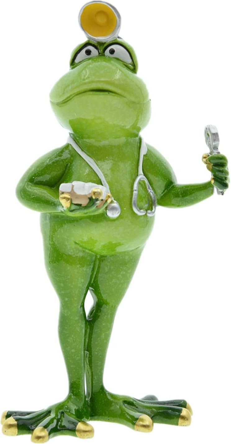 Funny Dentist Frog Figurine, Standing Pose Froggy Doctor Sculpture Statue,