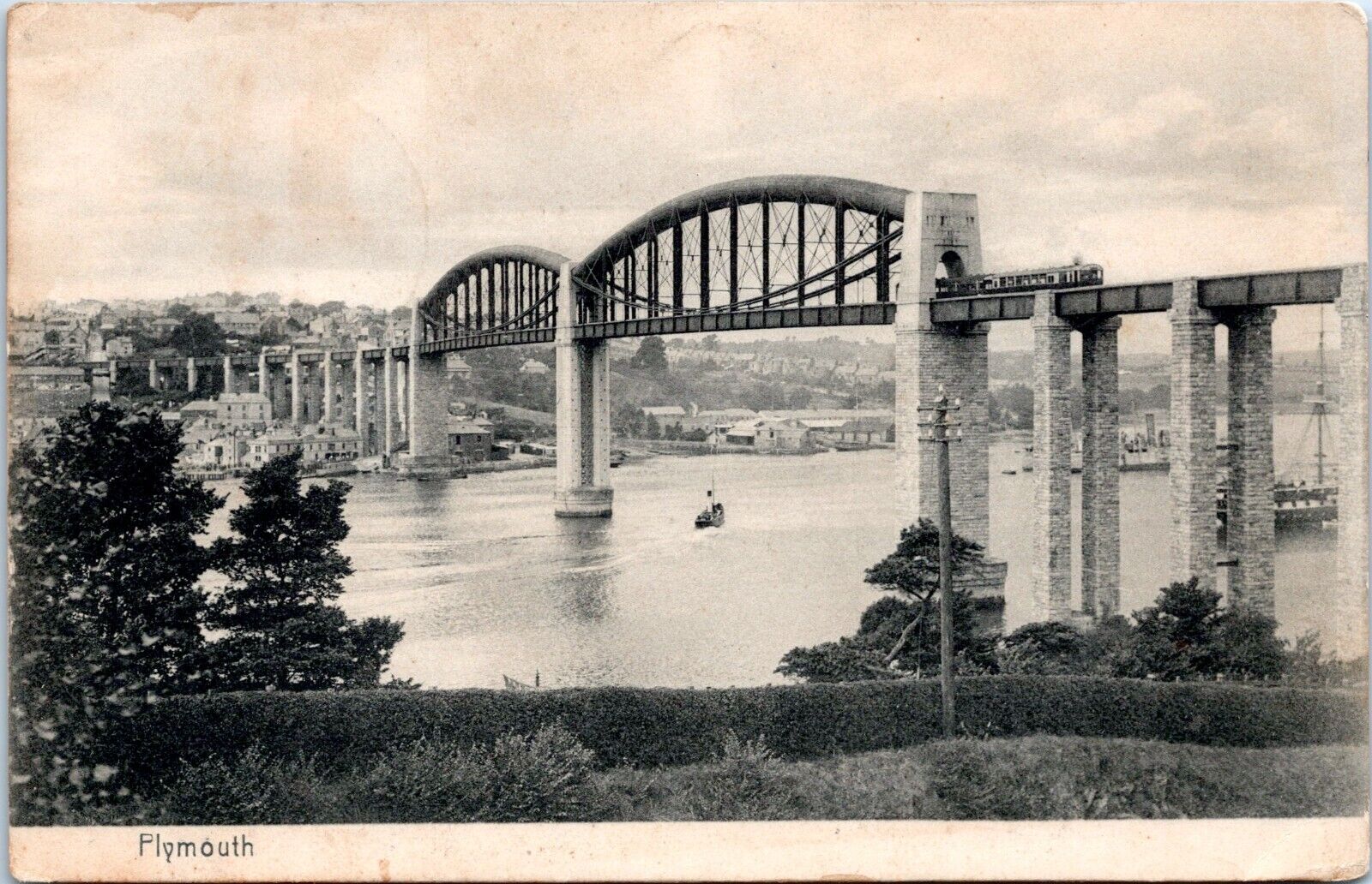 Royal Albert Bridge, Plymouth, England - 1908 Divided Back Postcard - Railroad