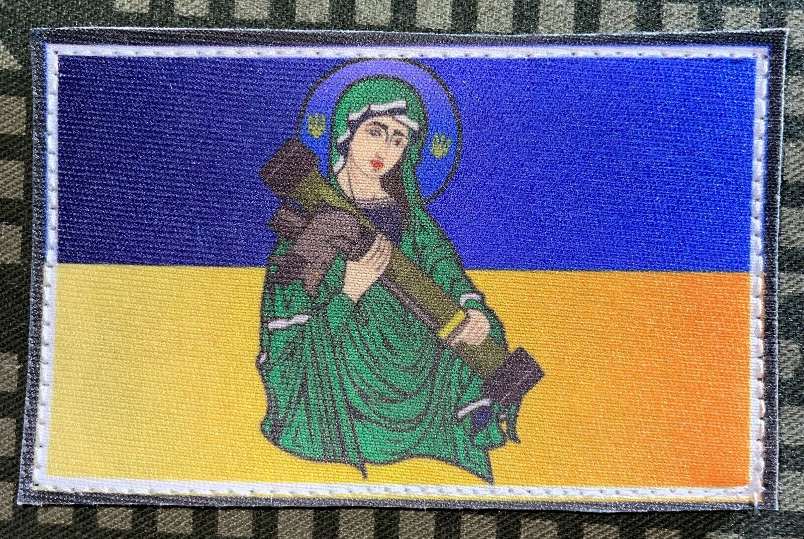 Ukraine Flag with St. Javelin Patch Hook Sublimation Handmade New