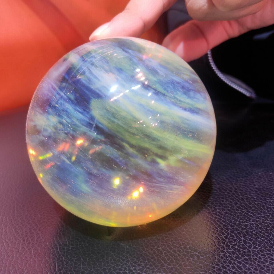 80mm+ Yellow Smelting Stone Quartz Sphere Crystal Energy Ball Reiki Healing Gem